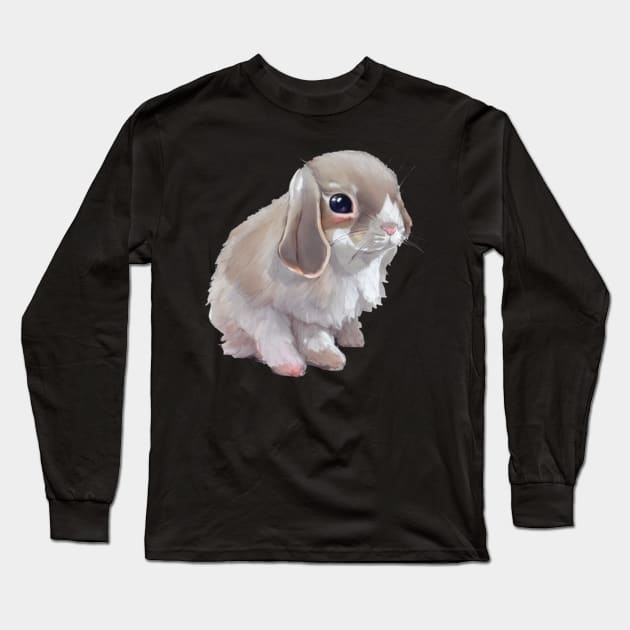 Grey Mini Lop Rabbit Bunny with Adorable Face Long Sleeve T-Shirt by wigobun